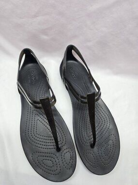 Crocs Isabella Women's Size 10 Black Jelly T-Strap Iconic Comfort Sandals Read